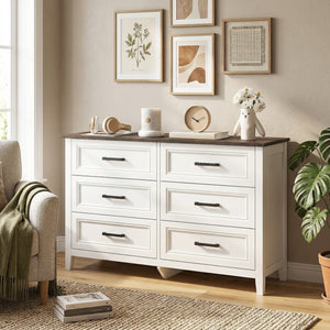 Wide chest of drawers with 6 drawers, storage chest, white