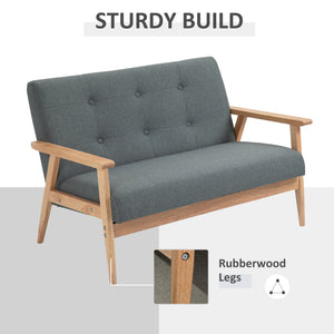 Upholstered 2-seater sofa with rubberwood legs, dark grey