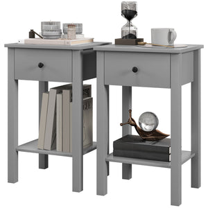 Set of 2 side tables with drawer and lower shelf, gray