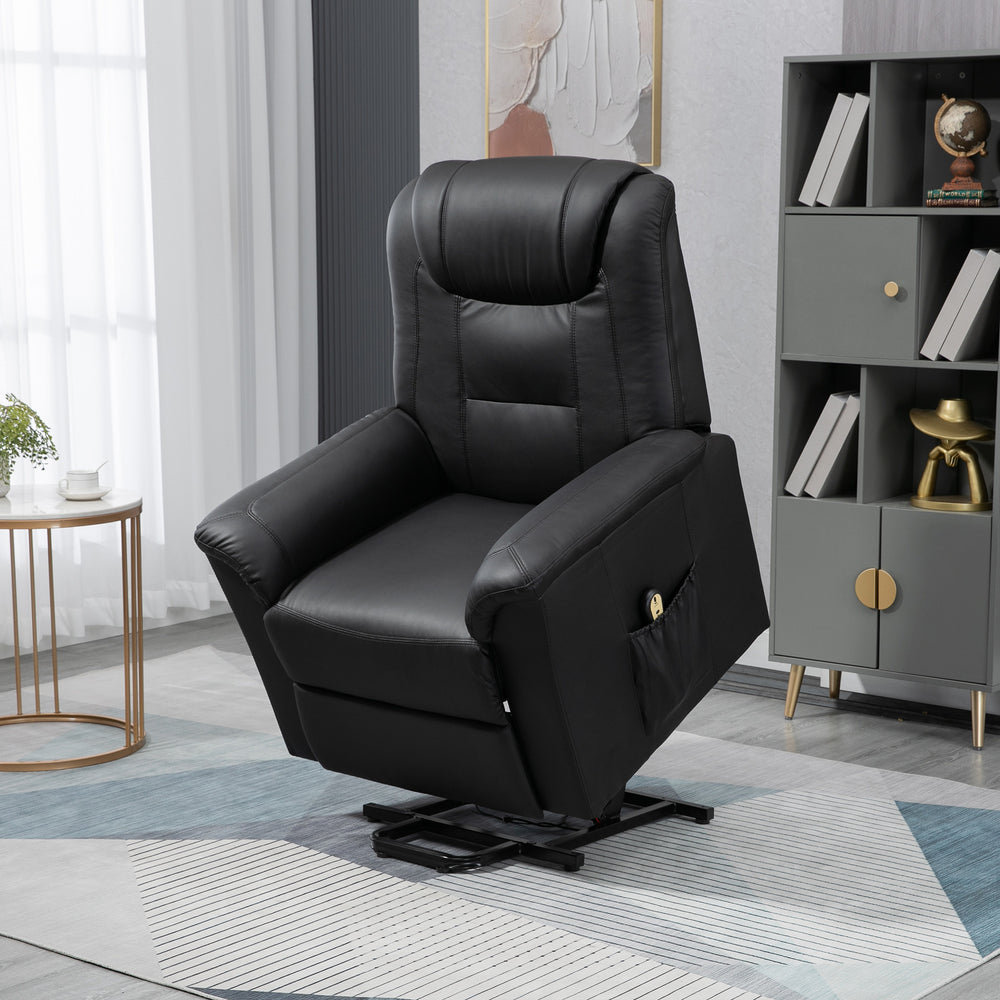 Black Faux Leather Power Recliner Lift Chair with Footrest and Remote Control