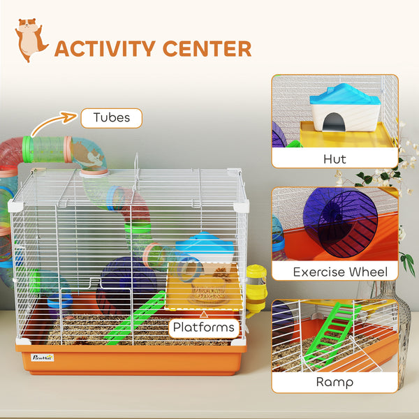 2-level cage with tunnel for small rodents, orange