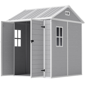 Resin garden shed with floor, window, lockable doors and ventilation, grey