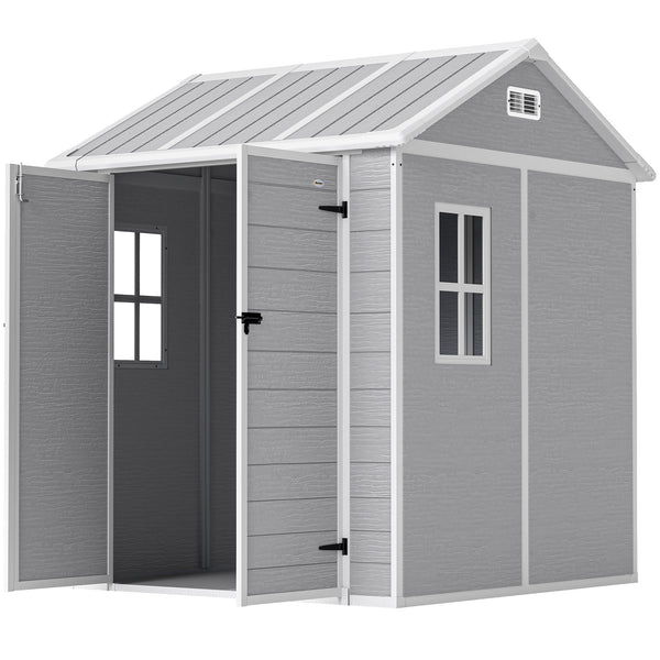 Resin garden shed with floor, window, lockable doors and ventilation, grey