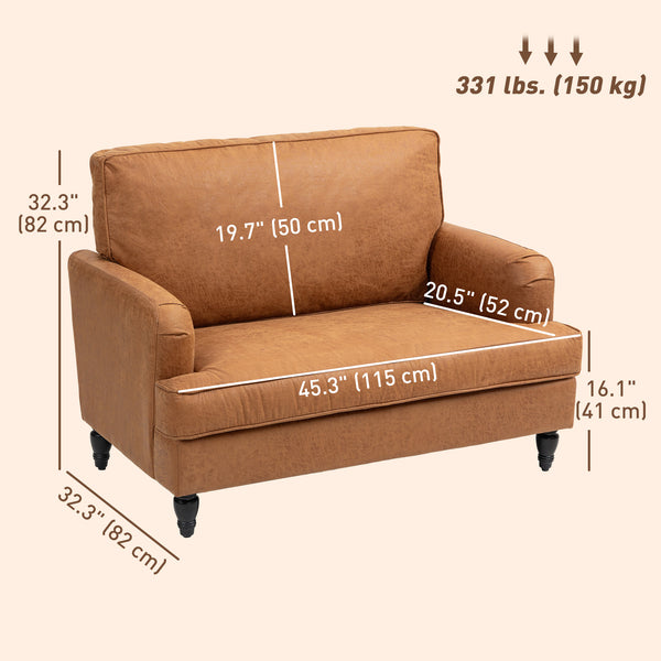 Modern microfiber fabric accent chair with turned legs and wide seat, brown