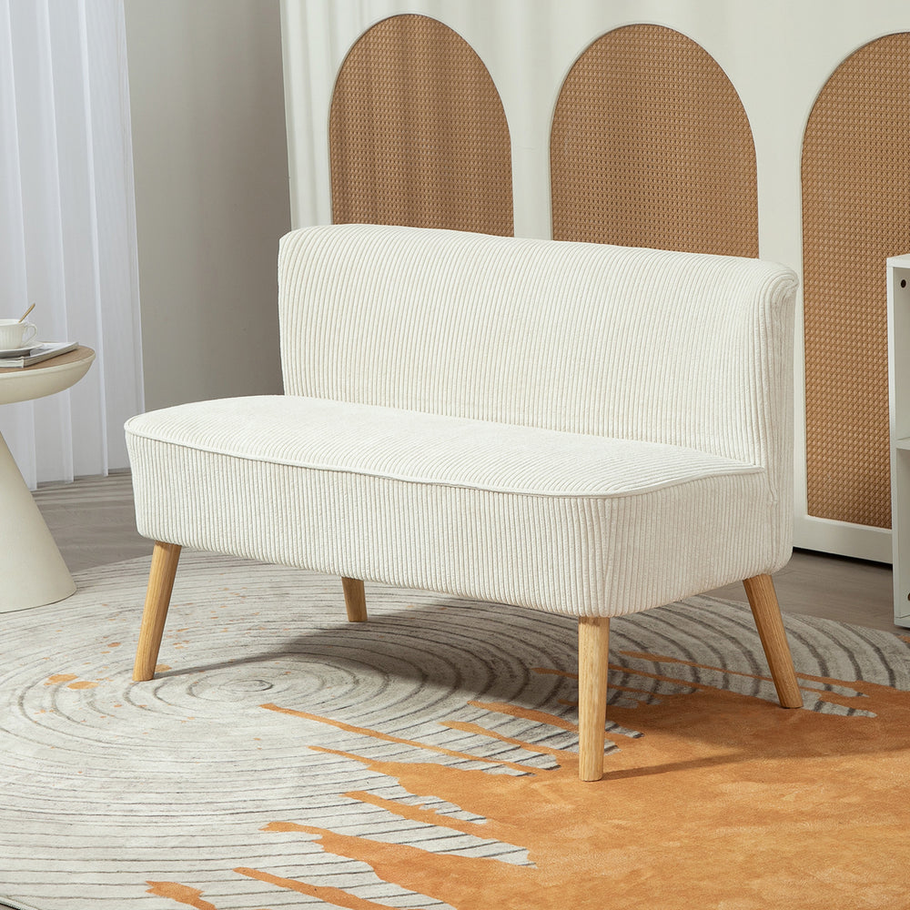 Upholstered two-seater sofa with rubberwood legs, cream white