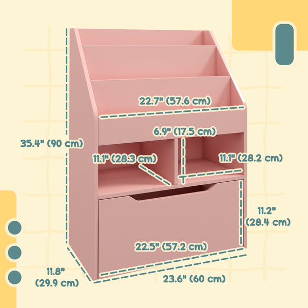 Children's bookcase with storage drawer, pink