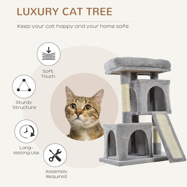 Plush Cat Tree with Sisal Scratching Post, Scratching Board, Perch, Light Grey