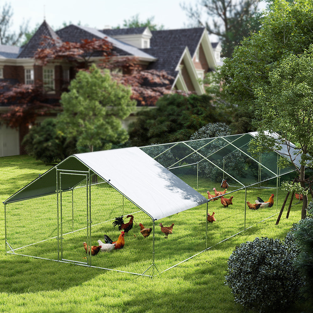 Metal chicken coop with waterproof and UV-resistant cover