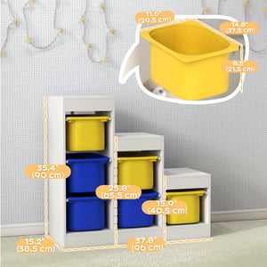3-Tier Storage Shelf with 6 Plastic Bins, Yellow and Blue