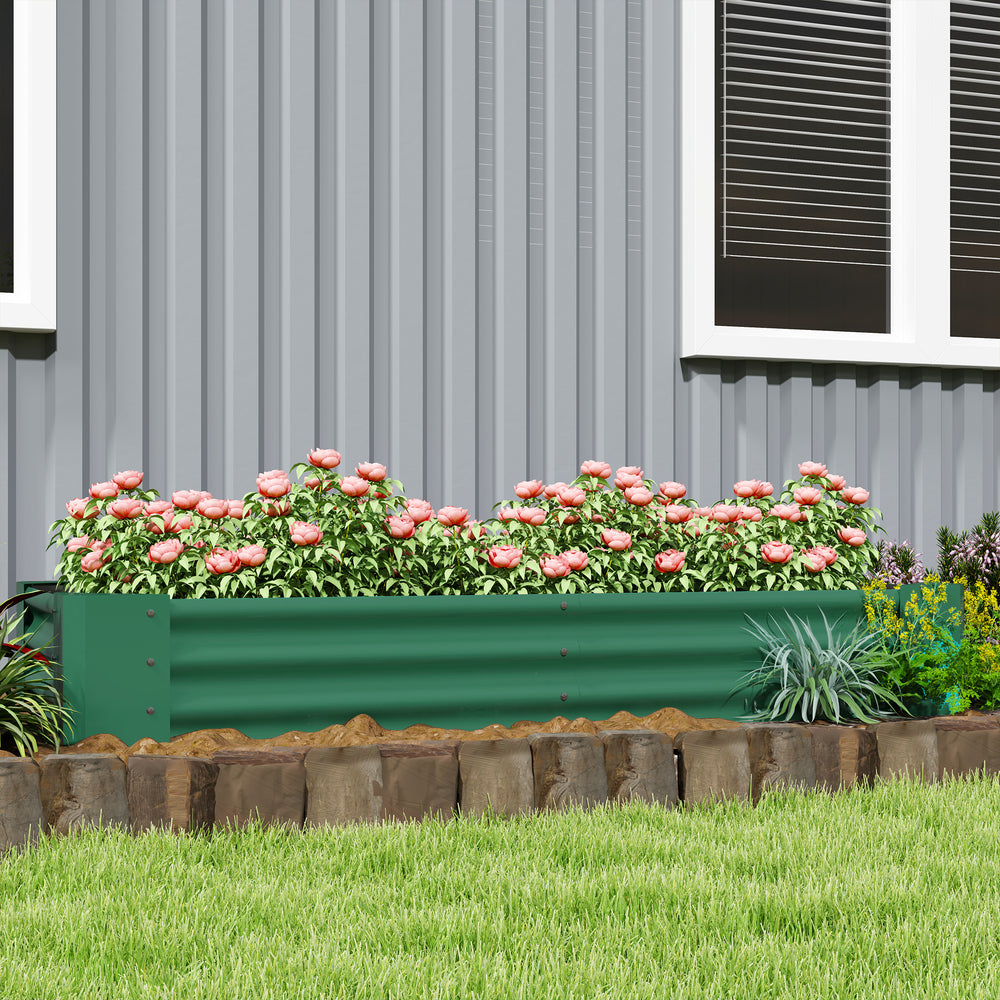 Reinforced galvanized raised planter with open bottom, green 