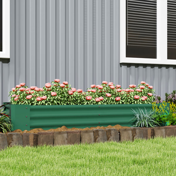 Reinforced galvanized raised planter with open bottom, green 