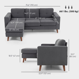 Sectional sofa with convertible chaise longue, dark gray