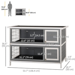2-Tier Wooden Rabbit Hutch, Grey