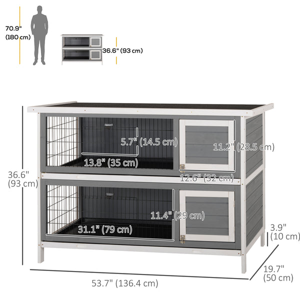 2-Tier Wooden Rabbit Hutch, Grey