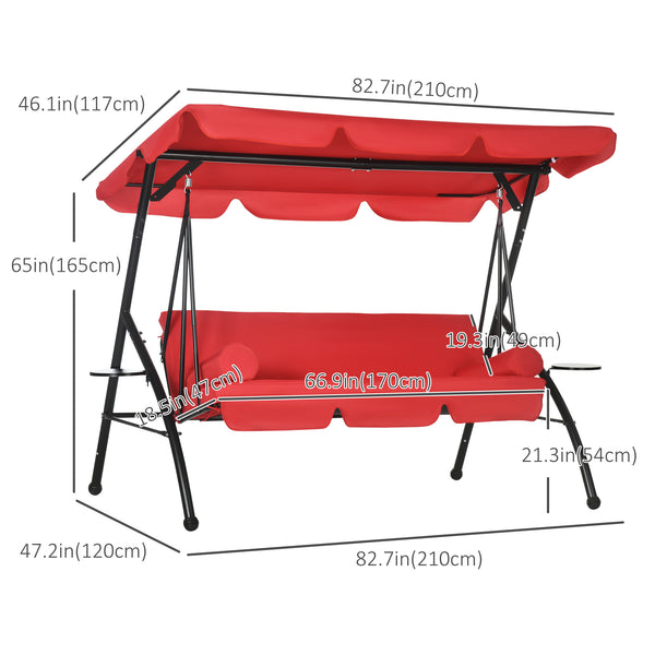 3-Seat Outdoor Patio Swing Chair, Converting Flat Bed, Canopy Swing Glider w/ Adjustable Shade, Removable Cushion and Pillows for Porch, Garden, Poolside, Backyard
