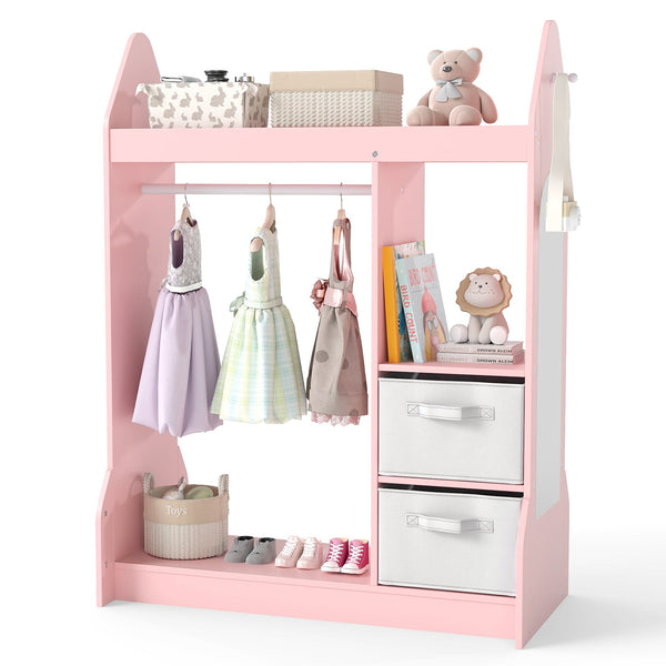 Children's Dresser Wardrobe with Clothes Rail - Pink