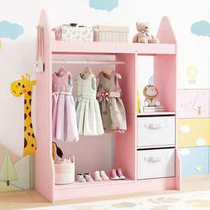 Children's Dresser Wardrobe with Clothes Rail - Pink