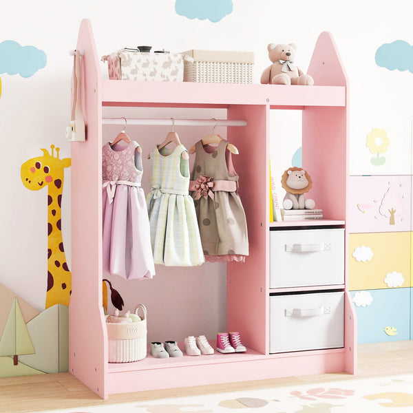 Children's Dresser Wardrobe with Clothes Rail - Pink