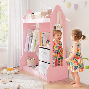 Children's Dresser Wardrobe with Clothes Rail - Pink