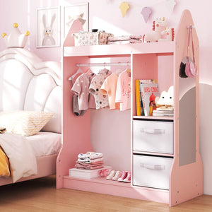 Children's Dresser Wardrobe with Clothes Rail - Pink