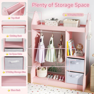 Children's Dresser Wardrobe with Clothes Rail - Pink