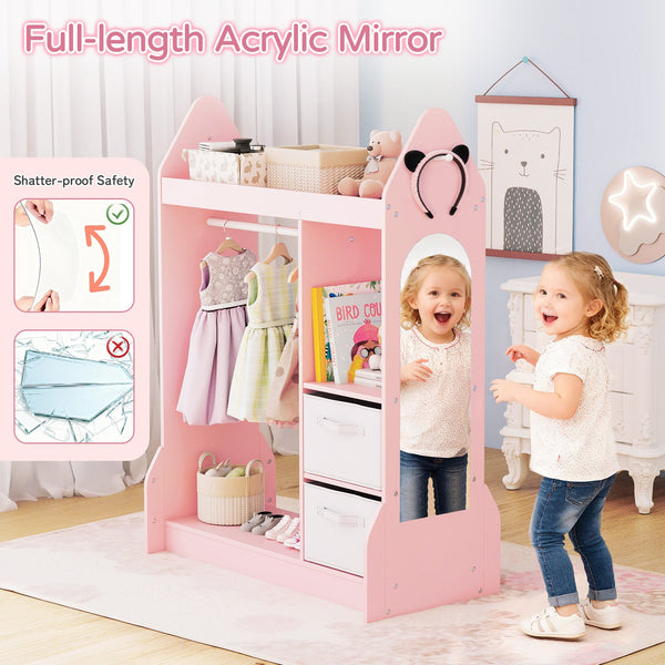 Children's Dresser Wardrobe with Clothes Rail - Pink