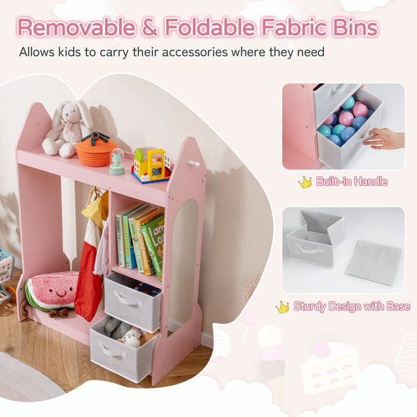 Children's Dresser Wardrobe with Clothes Rail - Pink