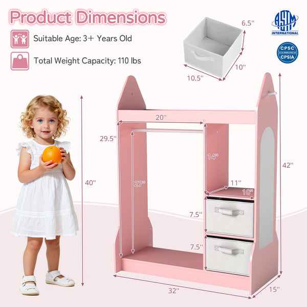 Children's Dresser Wardrobe with Clothes Rail - Pink