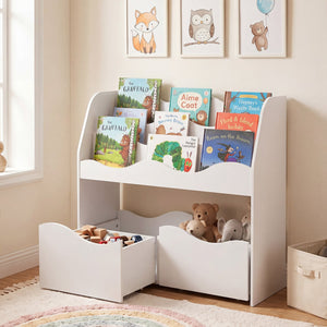 Storage organizer with 2 rolling drawers for kids' room - White