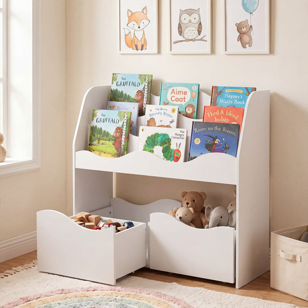 Storage organizer with 2 rolling drawers for kids' room - White