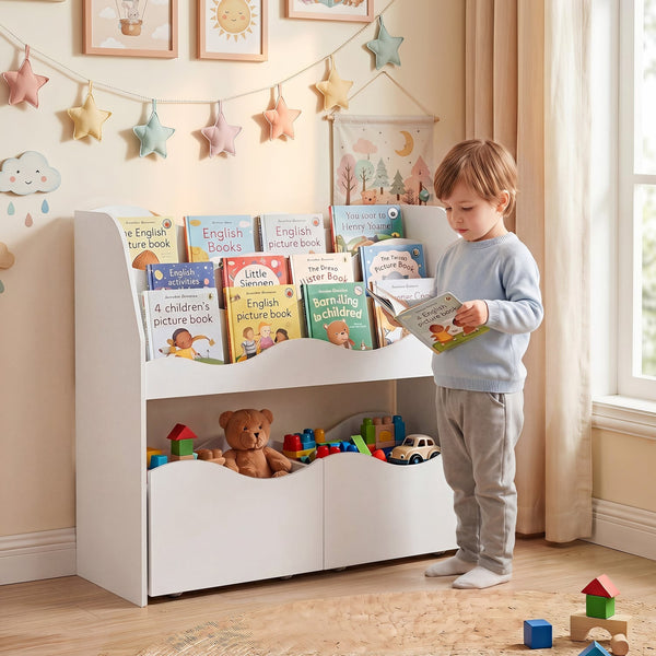 Storage organizer with 2 rolling drawers for kids' room - White