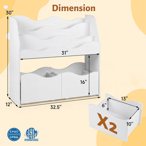 Storage organizer with 2 rolling drawers for kids' room - White
