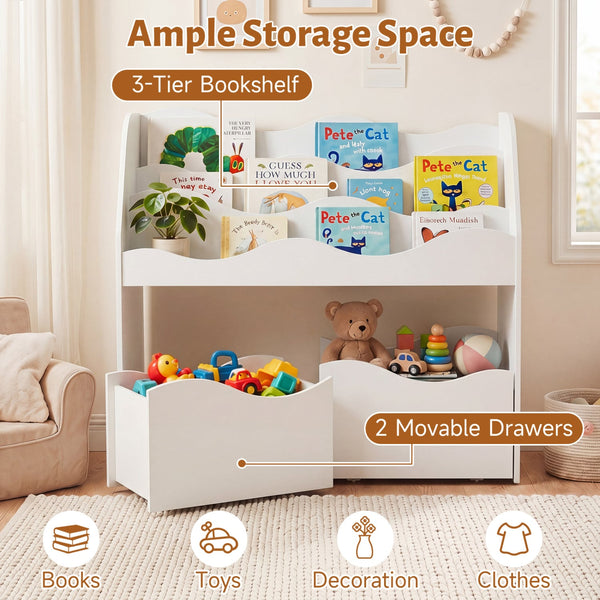 Storage organizer with 2 rolling drawers for kids' room - White