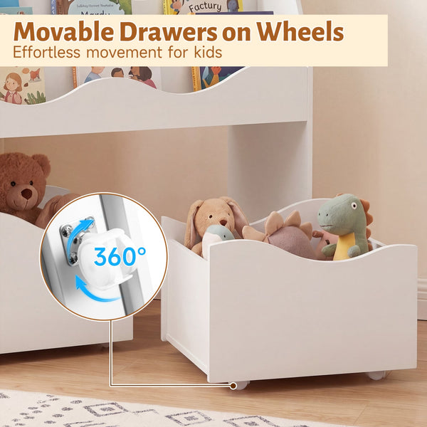 Storage organizer with 2 rolling drawers for kids' room - White