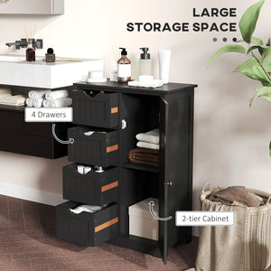 Bathroom Storage Cabinet with Adjustable Shelf and 4 Drawers, Black