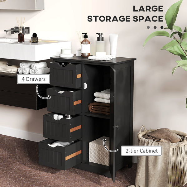 Bathroom Storage Cabinet with Adjustable Shelf and 4 Drawers, Black