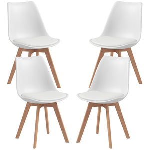 Set of 4 modern rubberwood chairs with faux leather cushions, white