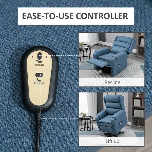 Electric recliner lift chair with footrest, blue