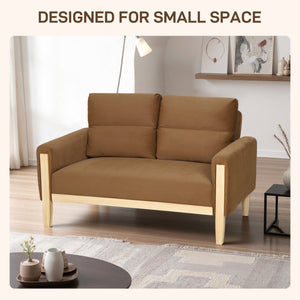 2-seater velvet sofa with solid wood legs, brown