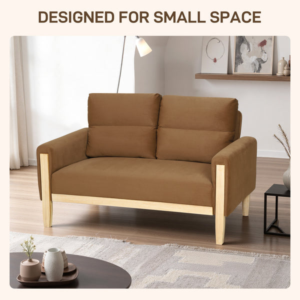 2-seater velvet sofa with solid wood legs, brown