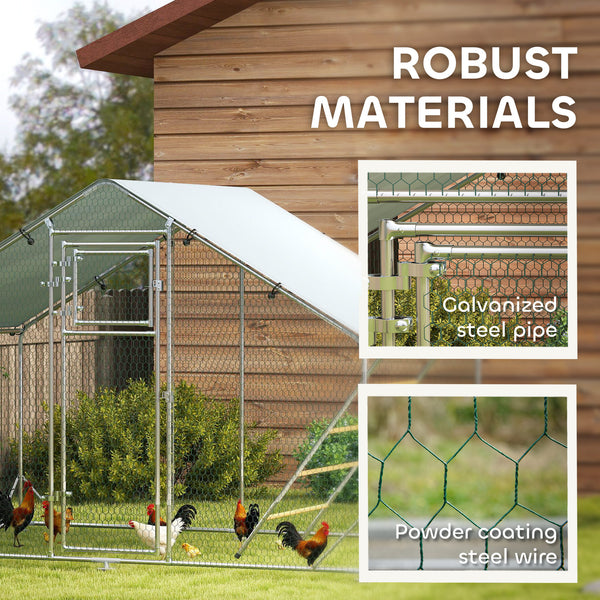 Large metal chicken coop with waterproof and UV-resistant cover