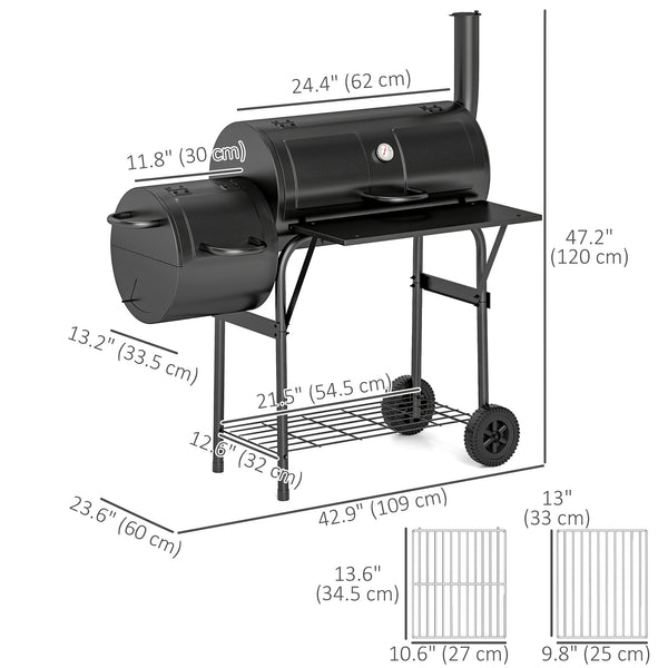Portable Charcoal Grill with Offset Smoker, Black