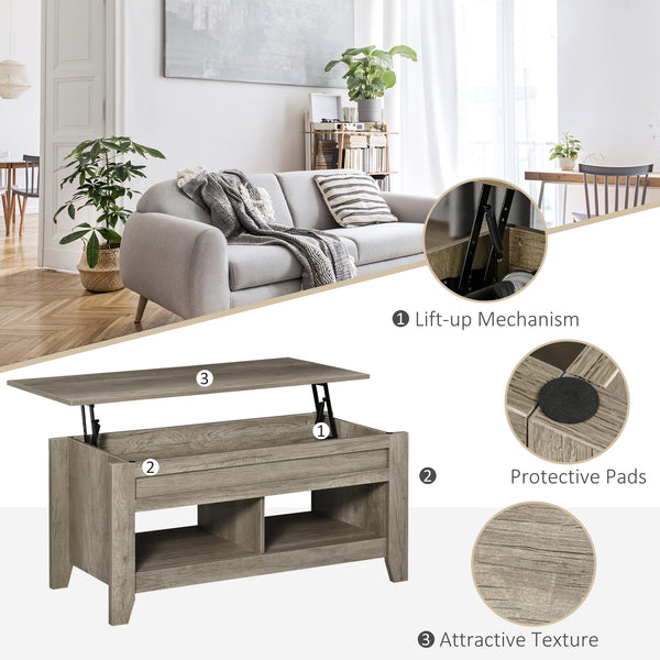 Lift-up center table for living room, oak effect