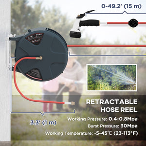 15m Wall Mounted Automatic Garden Hose Reel with 8 Jet Nozzle