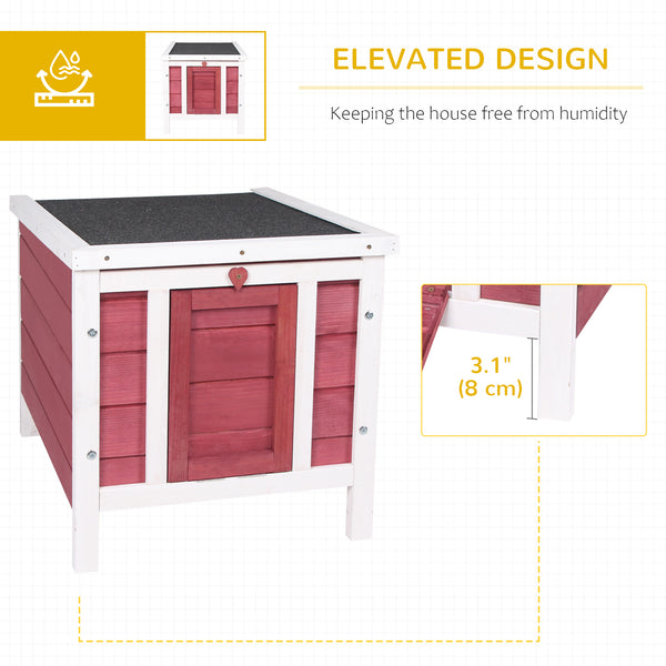 Wooden hutch with waterproof and openable asphalt roof, red