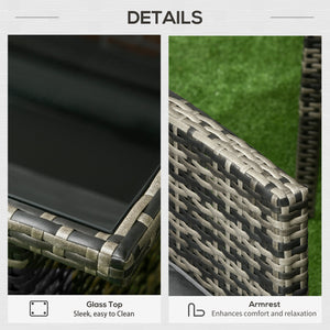 6 Piece Furniture Set with Chairs, Ottomans, Sofa, Glass Table and Cushions, Furniture Set, Grey