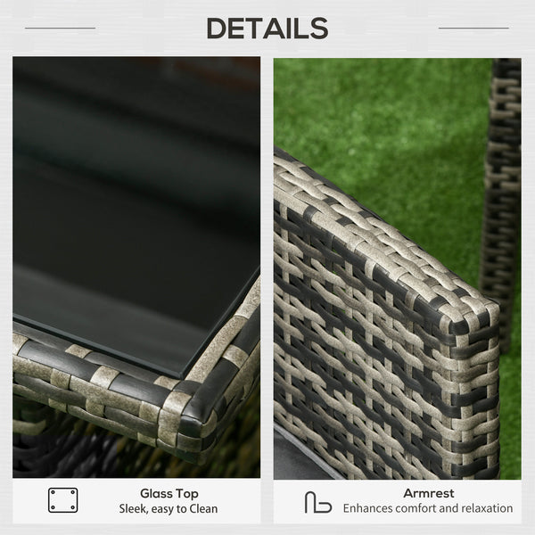 6 Piece Furniture Set with Chairs, Ottomans, Sofa, Glass Table and Cushions, Furniture Set, Grey