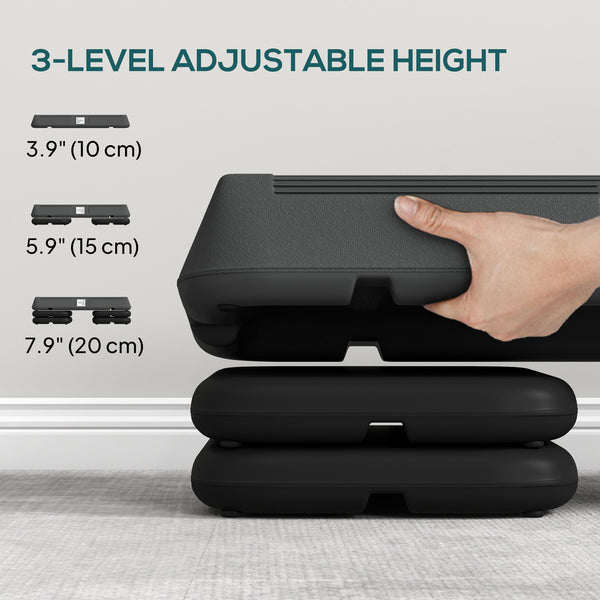 3-Level Adjustable Aerobic Stepper with Risers 4", 6", 8", Grey