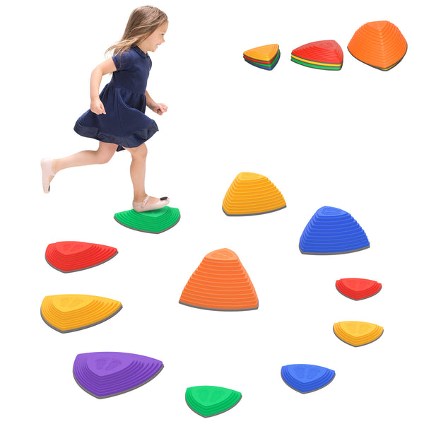 Set of 11 children's balancing stones with non-slip rubber, multi-colored