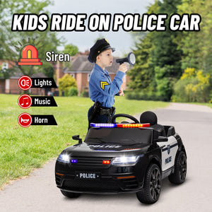 12V Electric Police Car for Kids with Remote Control, Black
